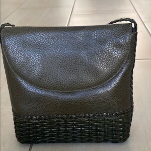 Beautiful CEM unique olive green leather handbag.